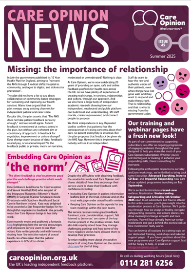 Care opinion Summer Newsletter 2025 Care opinion Summer Newsletter 2025