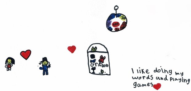 Image scan of leaflet depicts drawing made by young patient